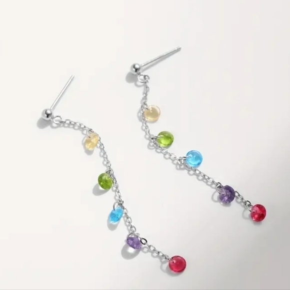 Sterling 925 Silver Hypoallergenic Dangle Style Chain Design Shiny Zircon - Picture 3 of 5